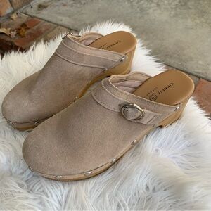 Chinese Laundry Beige Suede Mules with Buckle Size 9
